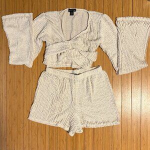 Pretty Little Thing Two-piece Outfit Size 8 Cream Wrap Top and Shorts Loungewear